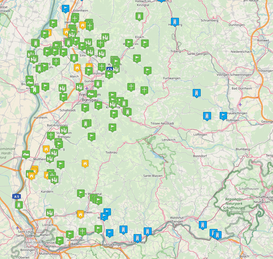 Burgenkarte mittelalterliches Breisgau