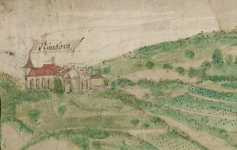 Ausschnitt Nimburg - Burg und Kirche aus der Landtafel von ca. 1587 - LAD KA H Eichstetten 2