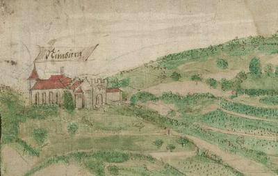 Ausschnitt Nimburg - Burg und Kirche aus der Landtafel von ca. 1587 - LAD KA H Eichstetten 2